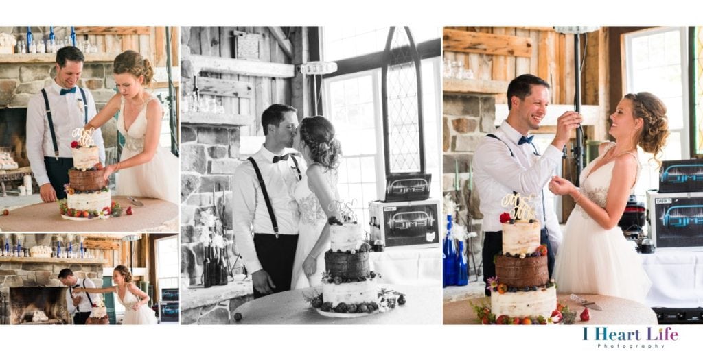 Cake cutting during wedding reception